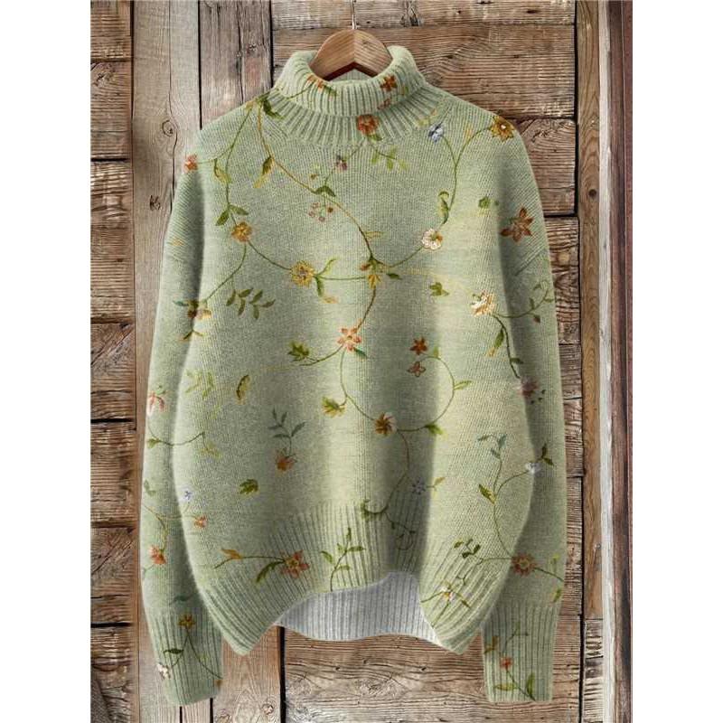 Womens Christmas Print High Neck Sweater Loose Fit Casual Long Sleeve Top