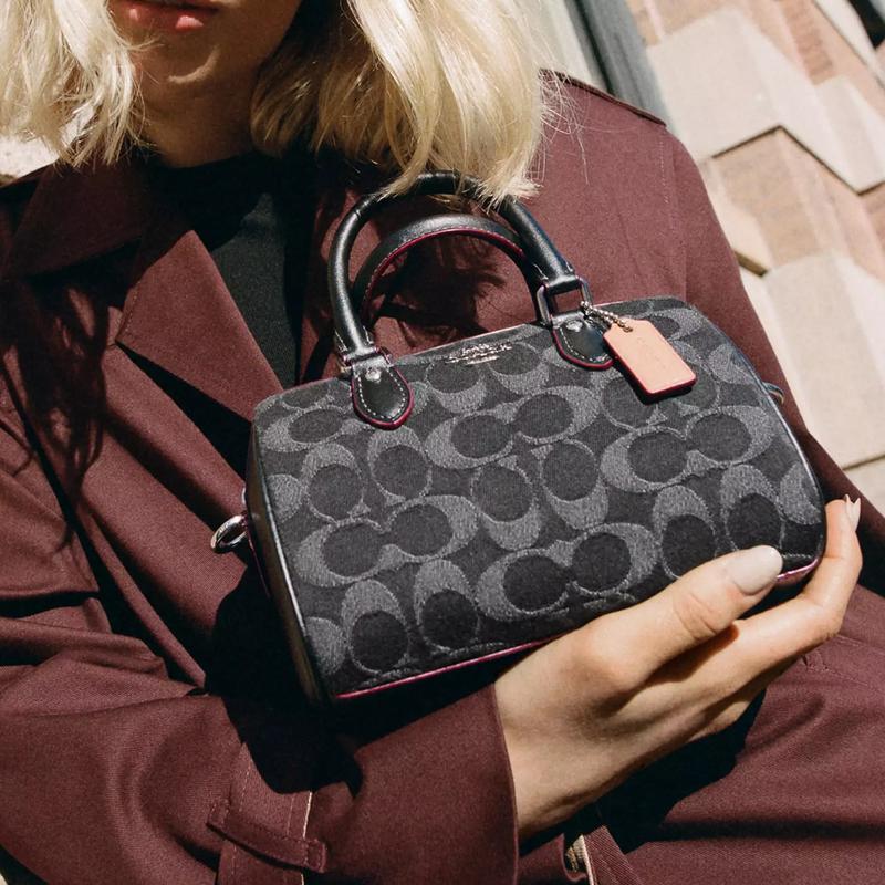 Coach Rowan 18 Reißverschluss Oben Signatur Schulter Crossbody Tasche Denim Tote Klein Damen Schwarz
