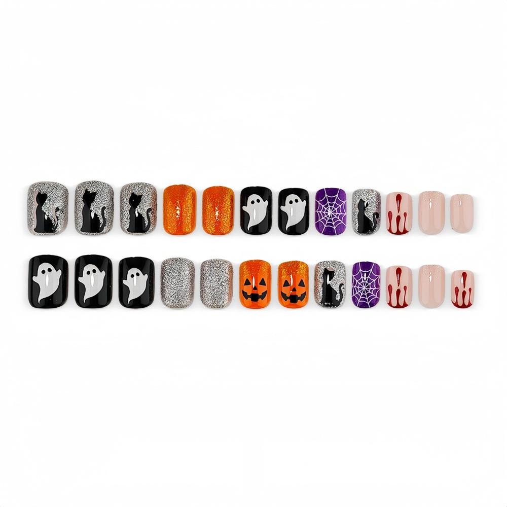 Halloween Wearable Armor Ghost Cobweb Pumpkin Skeleton Black Cat Manicure Wearable Nails