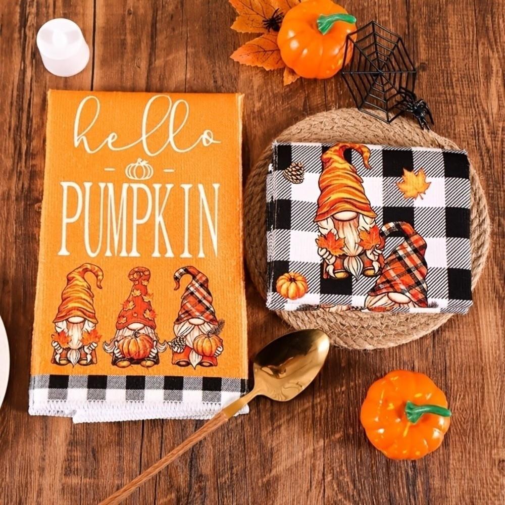 2Pcs Soft Absorbent Kitchen Hand Towels Maple Leaf Hello Pumpkin Kitchen Towel  Bathroom