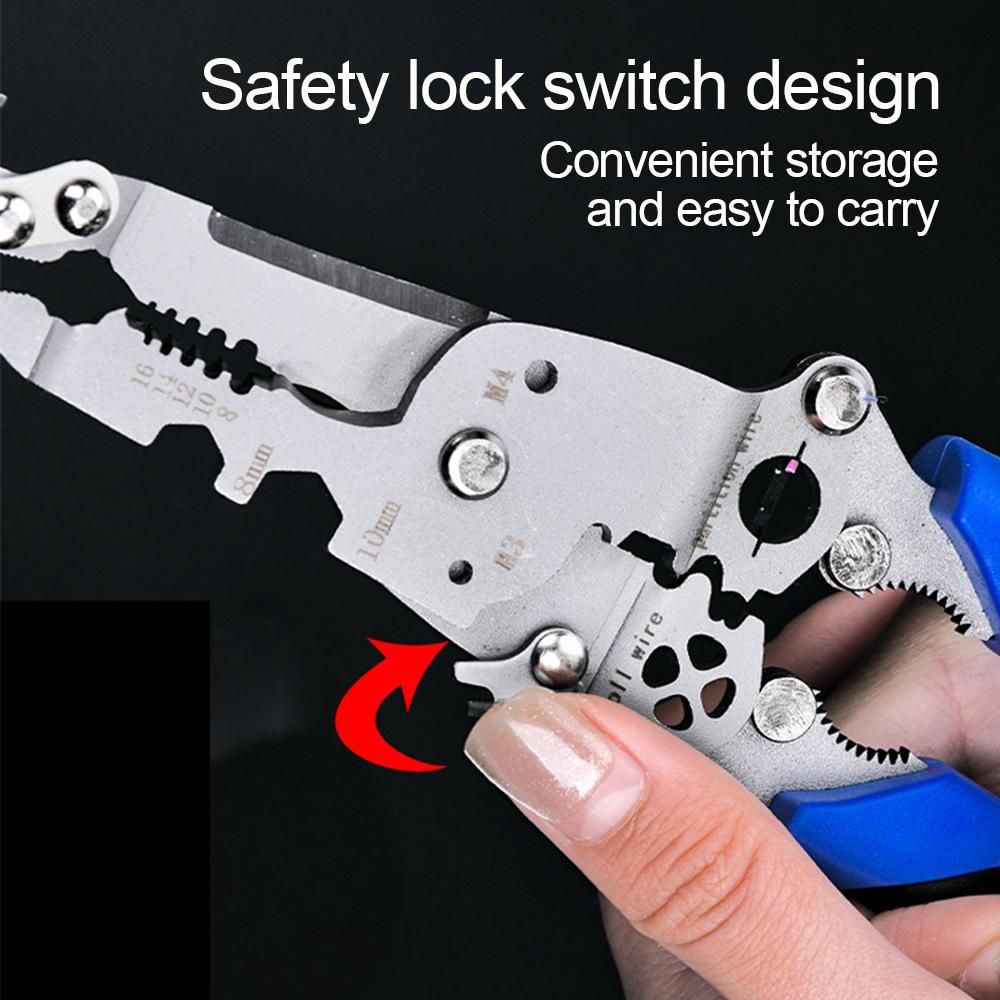 Foldable Crimper Peeler Pliers Electrician Wire Cable Cutter Wire Stripper Tool Multi-Purpose Press Stripper Crimping Plier Blue