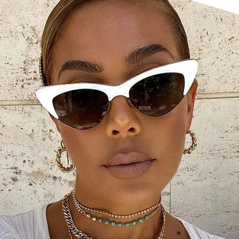 Retro White Cat Eye Sun Eyeglasses for Female Retro Latest Stylish Compact Half Frames Eyewear Trending Travel Sexy Woman Sunglasses