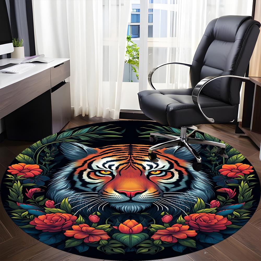 1PC Tiger Floral Design Chair Carpet for Office, Indoor Non-Slip Washable Carpet, Soft Comfortable Mat For Office Room Yy250930234