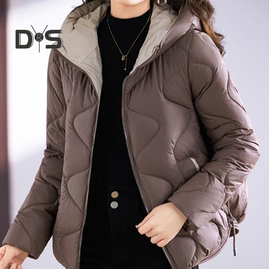 Жіноче зимове пухове пальто з м’якою вітрозахисною курткою з капюшоном і довгими рукавами, вільні потовщені кишені, суцільне кольорове бавовняне пальто для захисту шиї на блискавці.