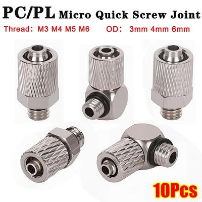 10Pcs Male Thread Micro Quick Twist Joint 3mm 4mm 6mm OD PL/PC Pneumatic Pipe Connector M3 M4 M5 M6 Screw Through