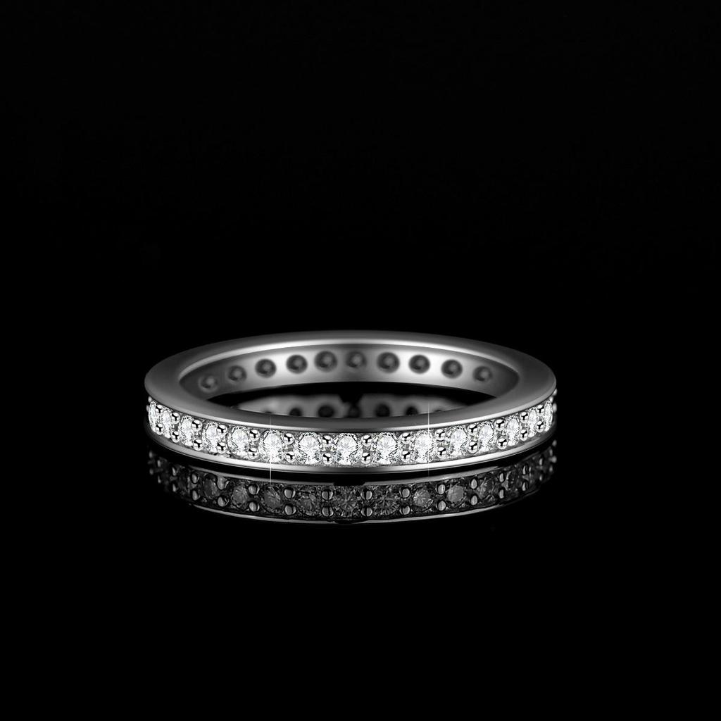 Women's Moissanite Eternity Ring in S925 Silver: Geometric Pave Design
