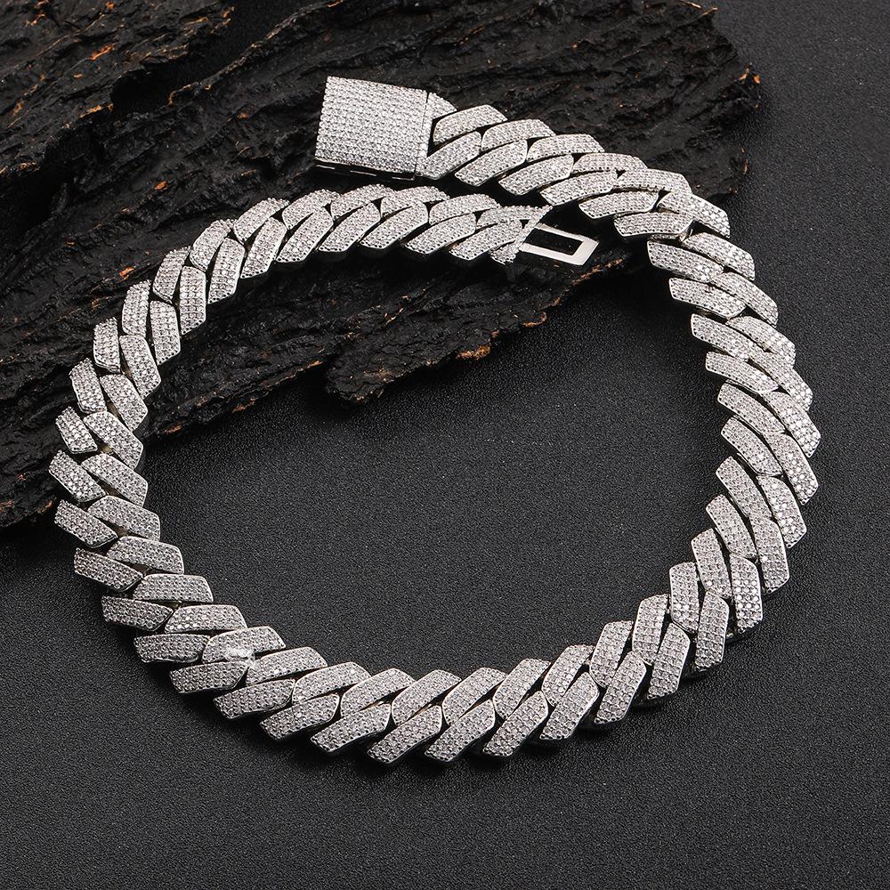 Men's Hip Hop 20mm Three-Row Zircon Rhombus Cuban Chain Full Diamond Necklace