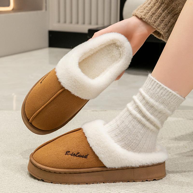 Cotton Slippers Autumn and Winter Indoor Home Dormitory Warm Wool Slippers Soft Sole Comfortable Velvet Shoes