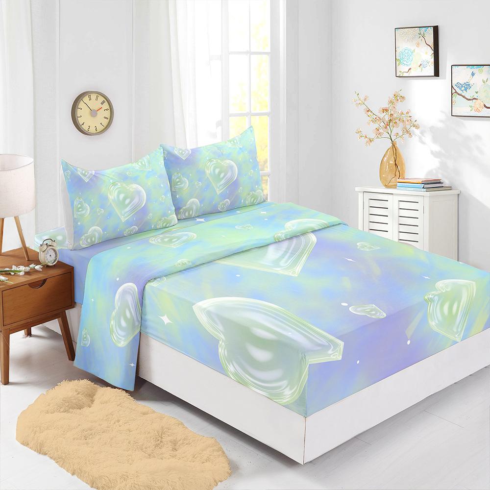 Four-Piece Mattress Sheet Digital Printing Small Fresh Mattress Protective Cover Bedding