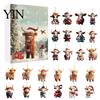 Decorative Acrylic Ornaments for Windows Doors Christmas Advent Calendar, 24 Day Countdown Box with Highland Cow Hanging Tree Pendants, Festive Decor,