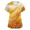 Womens V Neck Short Sleeve Work Shirt With Pockets Oktoberfest Beer Print Top Medical Scrub Style Uniform