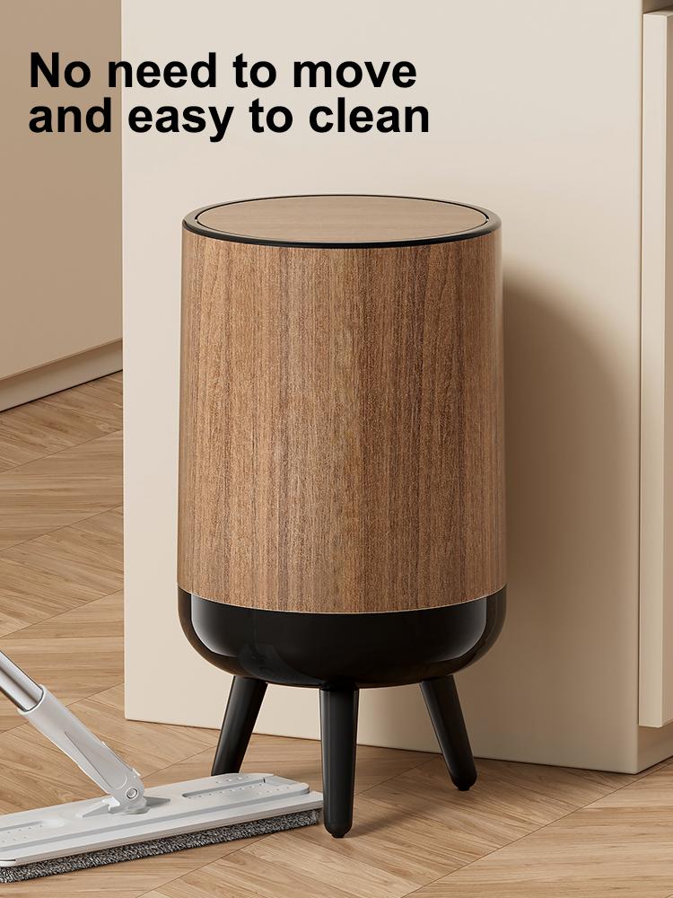 With Lidhousehold Large-capacity Wood-grain Trash Can, Living Room, Kitchen and Bathroom High Garbage Can