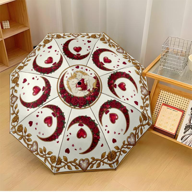 

Unicorn Among Roses and Hearts (2) Theme Automatic Umbrella Compact 8-Rib Design Sturdy Construction Durable Umbrella Stylish Accessory