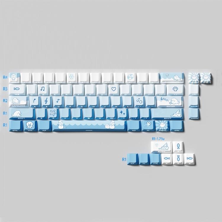 Snow Seal Theme Keycaps PBT 74 Key Set Original Height Side Printed Translucent for 60 61 65 67 Mechanical Keyboards