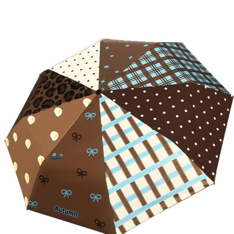 Korean Style Sun & Rain UV Protection Umbrella for Women - Manual Foldable with Curved Hook and Black Glue Sunshade