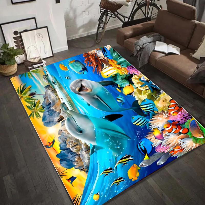 3D Underwater World Dolphin Carpet Non-Slip Rug Mat for Living Room Home Decoration Carpets for Living Room Bedroom Decor