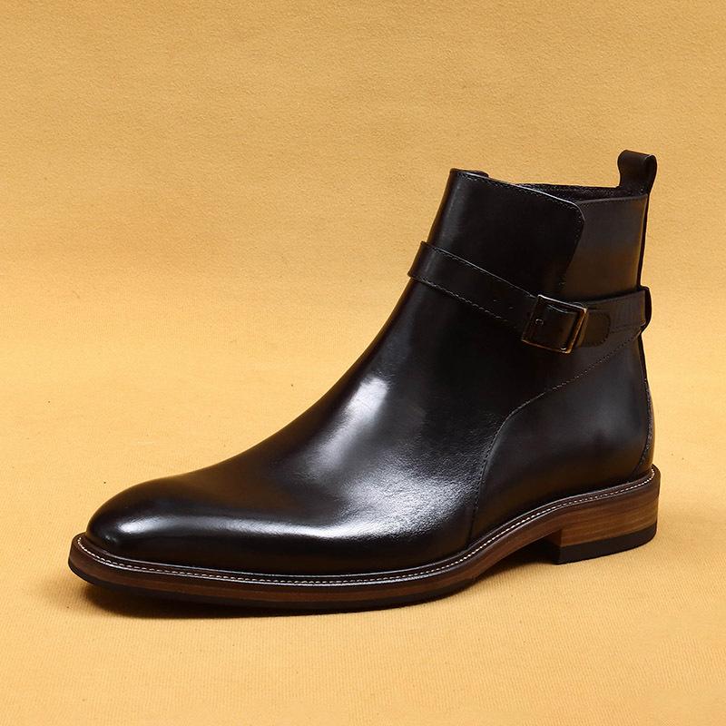 

British Style Pointed Toe Chelsea Boots Men Leather Formal Ankle Boots Winter Business Dress Shoes with Calfskin Lining 46 чорний