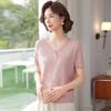 Elegant Lace Embroidery Knit Top - Short-Sleeved Ice Silk Blouse for Middle-Aged Women