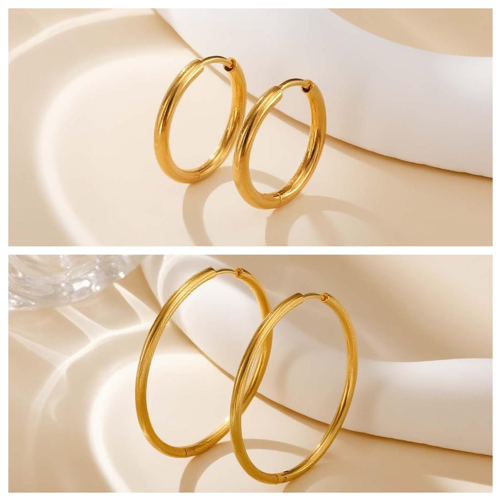 Vnox 1.6mm/2mm/2.5mm Thick Gold Plated Round Huggies Hoop Earrings, Trendy Cartilage Jewelry, Minimalist Ear Needle Accessories