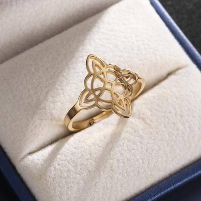 Stainless Steel Witch Knot Adjustable Ring Fashion Jewelry for Women Girls Good Luck Gift Party Casual