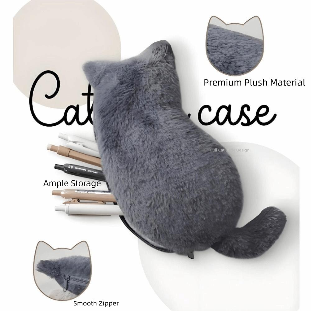 Soft Fluffy Pencil Case Kawaii Animal Stationery Bag Portable Cat Plush Pencil Bag  Office Supplies
