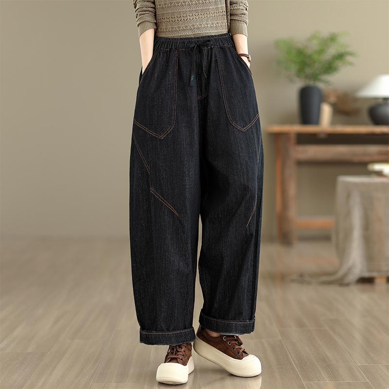 DIMANAF 2025 New Autumn Women Jeans Elastic Waist Denim Pants Loose Trousers Big Size Casual Cotton Vintage