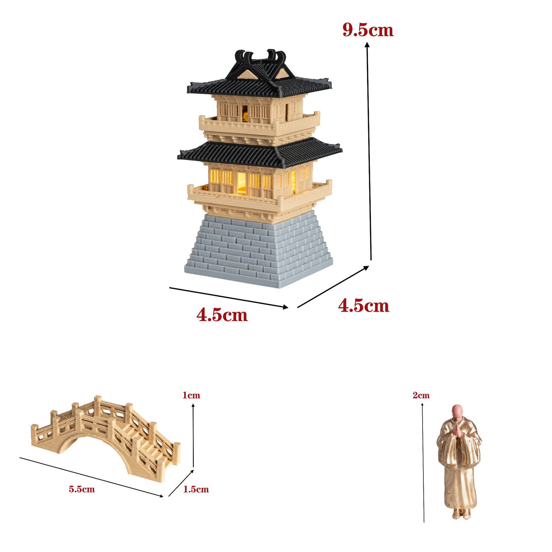 Chinese Tower with Lights: Bonsai Fish Tank Decoration and Antique-Style Rockery Ornament