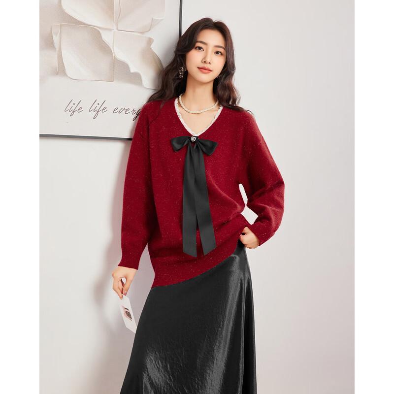 IEF Korean Style Bow V-Neck Knit Top