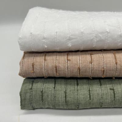 Vår/Sommar Ren Bomull Gasväv Jacquardrandigt Genombrutet Tyg för Dam- och Barnkläder