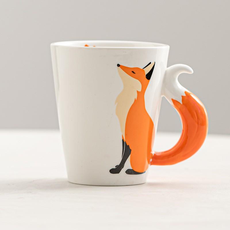Handmade Ceramic Mug With 3D Fox Relief Design Cute Cartoon Coffee Cup Graduation Gift Office Use
