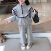 Spring  Autumn Girl Clothing Set Corduroy Girl's Suit Sweater and Pants Small Fragrance Girl's Two Piece Set