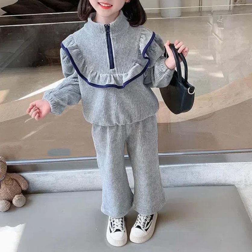 Spring Autumn Girl Clothing Set Corduroy Girl's Suit Sweater and Pants Small Fragrance Girl's Two Piece Set