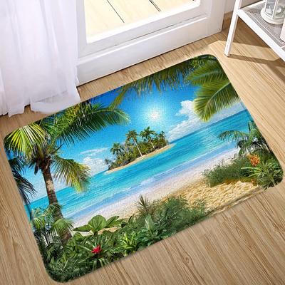 1Pcs Seaside Printed Kitchen Rug Anti-Fatigue Kitchen Rug Waterproof Non-Slip Rugs Set Runner Rug Bedside Rug Absorbent Carpet