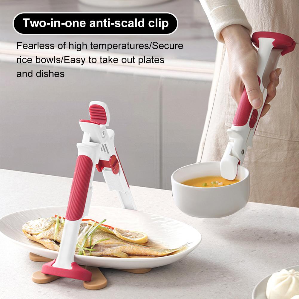 2-in-1 Silikon Schüsselhalter Clip Rutschfest Langer Griff Schüsselgreifer Hitzebeständiges Geschirr Tellerheber Werkzeug für Zuhause Küche