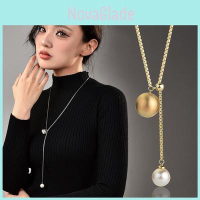 Elegant Long Sweater Chain Necklace With Geometric Design In Titanium Steel For Women