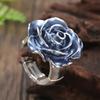 CopperOil Blue Rose Rings For Women Punk Vintage Flower Wedding Band Engagment Jewelry
