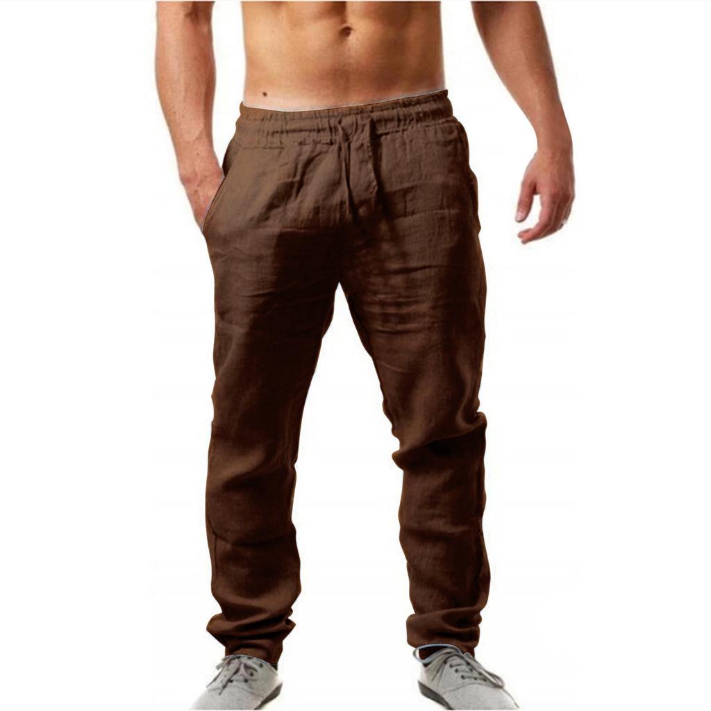 Men's Casual -color Breathable Lightweight Cotton And Linen Loose-fitting Casual Sports Pants