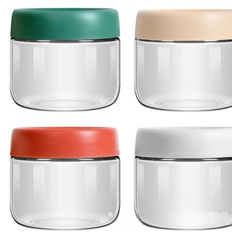 

4Pcs Coffee Beans Oats Container Household Moisture-proof Air Extraction Airtight Container Transparent Glass Food Storage Jars