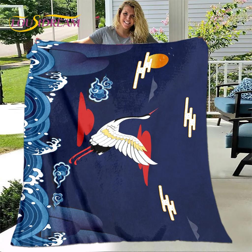 3D Classical Chinese Crane Blanket,Flannel Blanket Throw Blanket,Warm Blanket for Home Living Room Bedroom Beds Sofa Picnic Kid