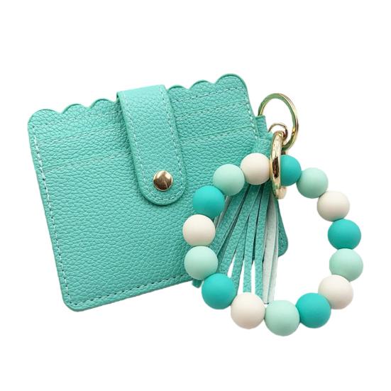 Silicone Bracelet Keychain Wallet Beaded Wristlet Credit Card Holder with Tassel Slim Card Wallet with ID