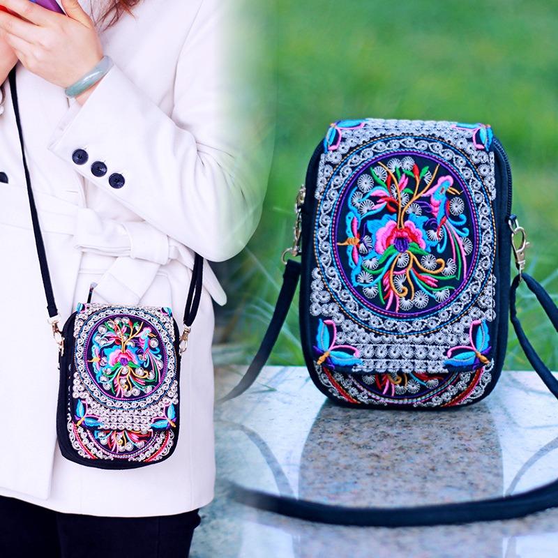 Yunnan Double Flip Embroidery Bag Embroidery Mini Small Bag Change Bag Mobile Phone Bag