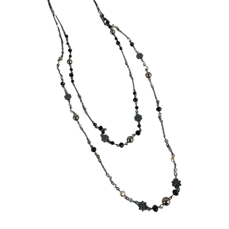 Retro Style Floral Bead Collarbone Chain Necklace With Aged Finish Alloy Jewelry Piece Perfect For Daily Wear