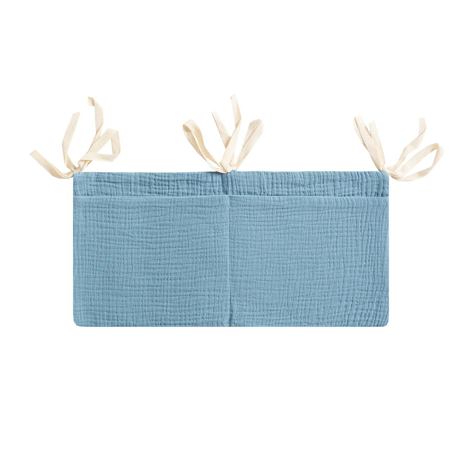 

Двошарова чиста бавовняно-марлева сумка для зберігання біля ліжка дитини, дві кишені, сумка для дитячої коляски, сумка для дитячої пляшечки, сумка для зберігання ліжка 17*32cm синій