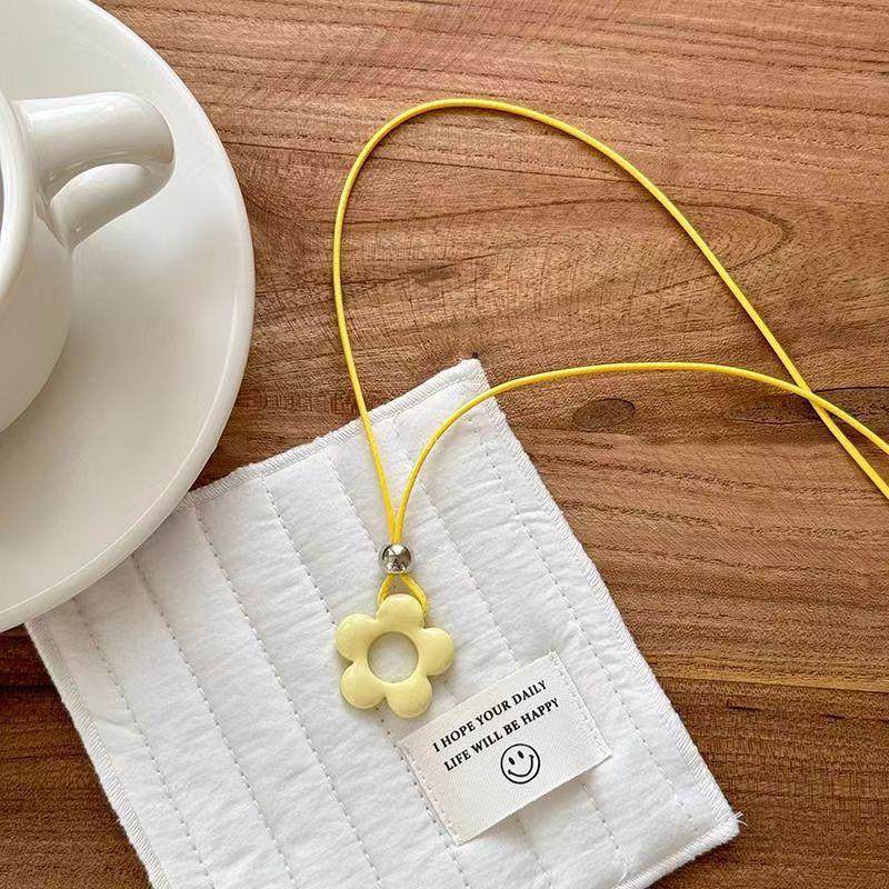 Dopamine Color Flower Long Rope Necklace Women Hollow Flower Pendant Necklace Adjustable Knot Sweater Chain Party Jewerly