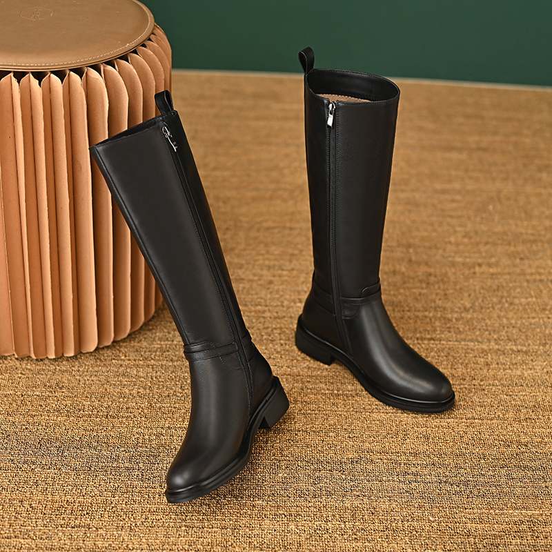 Krazing Pot Piele de vaca Pantofi Toamna Iarna Toc Mediu Gros Marime 45 Marime 44 Piele Incrucisata Femei Mentine Caldura Cizme inalte pe coapsa