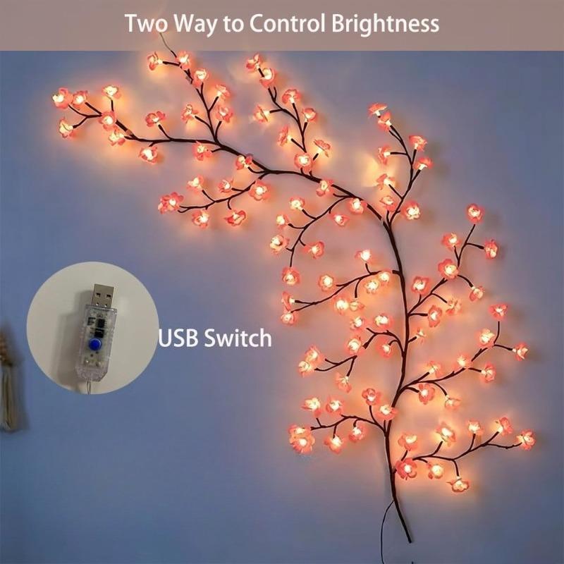 Rosa Pflaumenblüten-Rankenlampe LED-Blütenzweiglicht mit Fernbedienung 8 Modi Girlande für Schlafzimmerwand Innen Hochzeits-Weihnachtsfeier-Dekoration