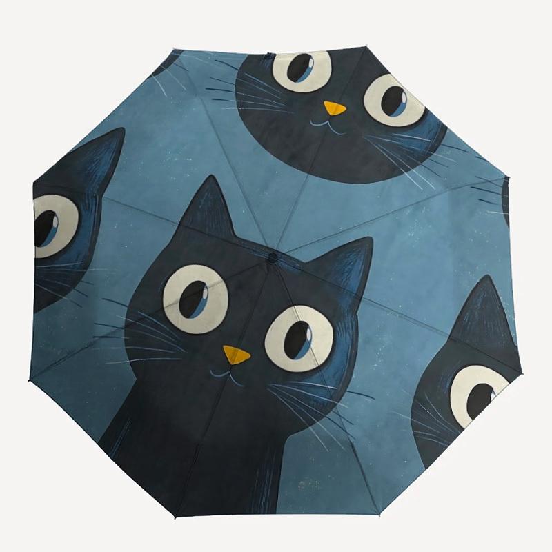 

1pc Black Cat Pattern Automatic Open/Close Umbrella, Portable Folding Umbrella, Compact Travel Umbrella for030