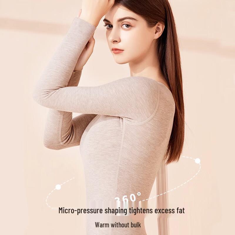 Langsha Women's Seamless De Velvet Cashmere Silk Blend Thermal Underwear Set