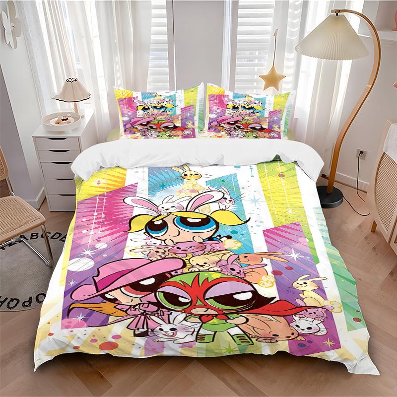 3pcs Powerpuff Girls Adventure Bedding Set, Includes One Quilt Cover and Two Pillowcases, Bedroom and Guest Room Decoration. T72301131