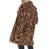 Women's Leopard Faux  Pocket Fuzzy Warm Winter Oversized Outwear Long Coat